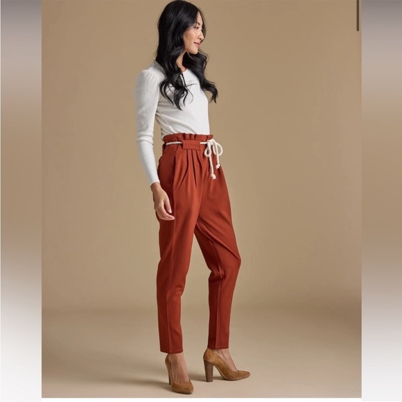 DownEast Women's Rust Paperbag Waist Pants. #013 - Picture 3 of 11